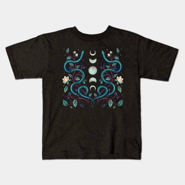 Serpent Moon Kids T-Shirt by Episodic Drawing